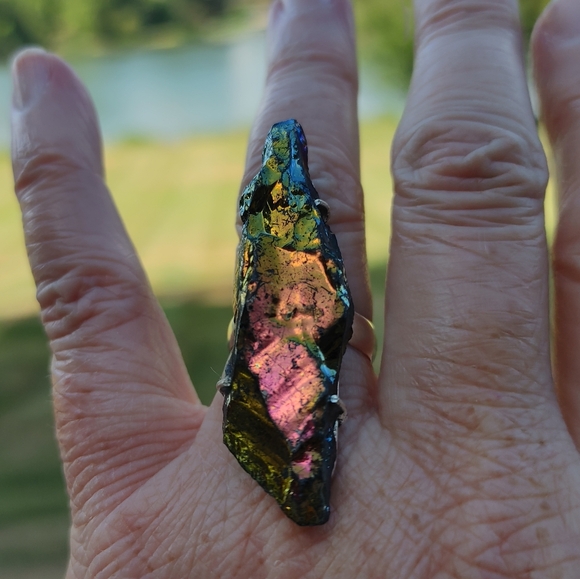 Crystal-Titanium Oversized Gemstone Ring in 925 Sterling Silver Overlay (size 7) - Picture 1 of 15